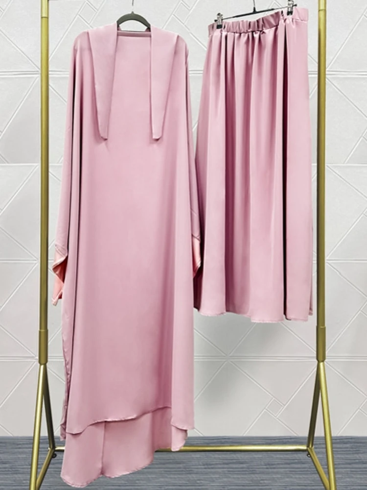 Muslim 2 Picec set Lady Pullover With Skirts Outfits Office New Spring Batwing Sleeve Top Suit Elegant Women Solid Color Dress