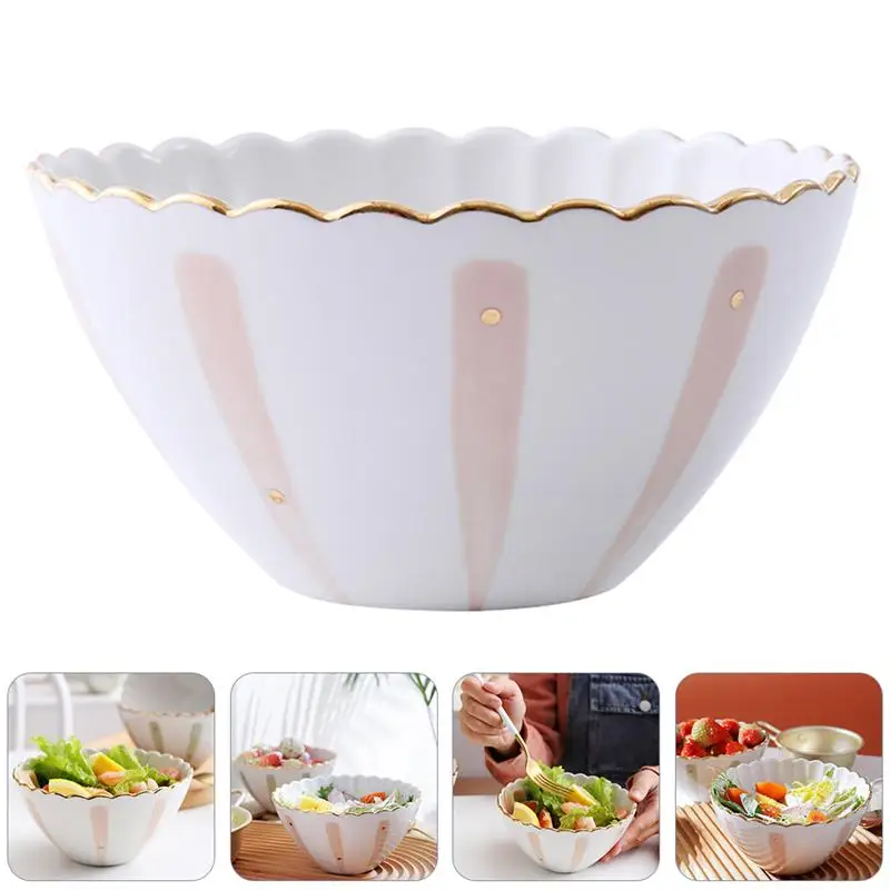 

1pc Ceramic Lace Salad Bowl Dessert Bowl Fruit Bowl Lace Dish Pan for Home Use