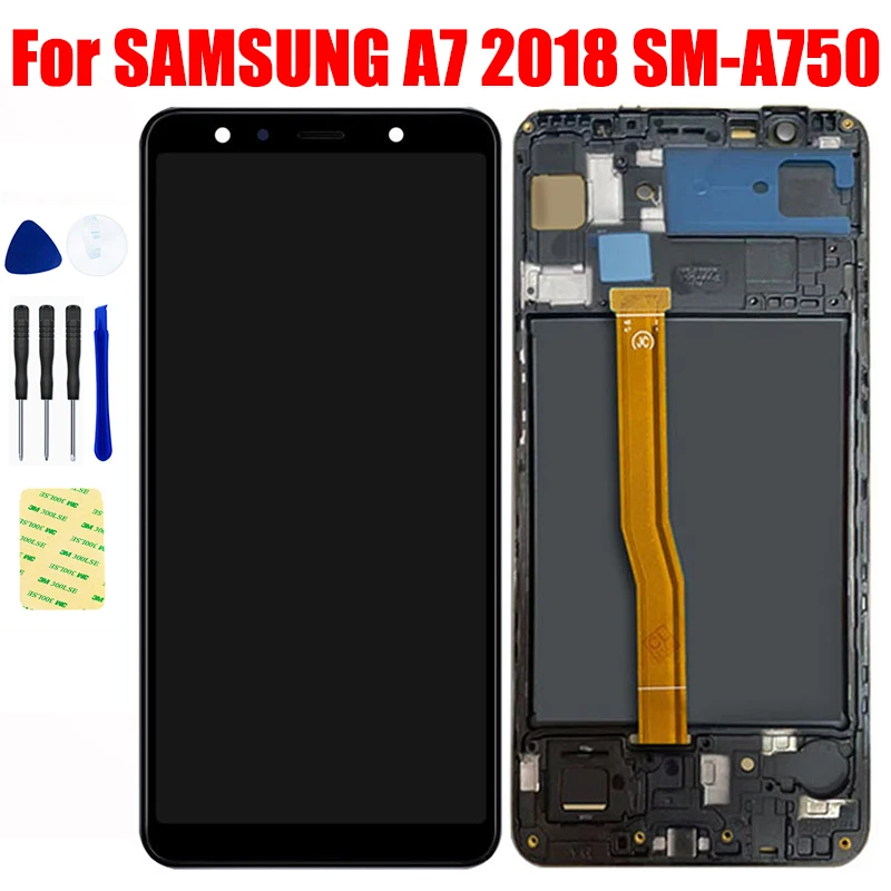 

ЖК-дисплей для Samsung Galaxy A7 2018 SM-A750F A750F A750, ЖК-дисплей, панель, матрица с сенсорным дигитайзером, стеклянная рамка в сборе