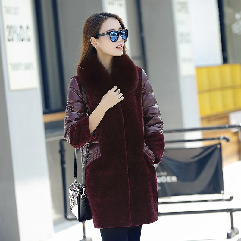 Fashion Real Wool Fur Coat Female Winter Genuine Leather Down Jacket 2022 new Women Warm Natural Fox Fur Collar Plus Size 5XL enlarge