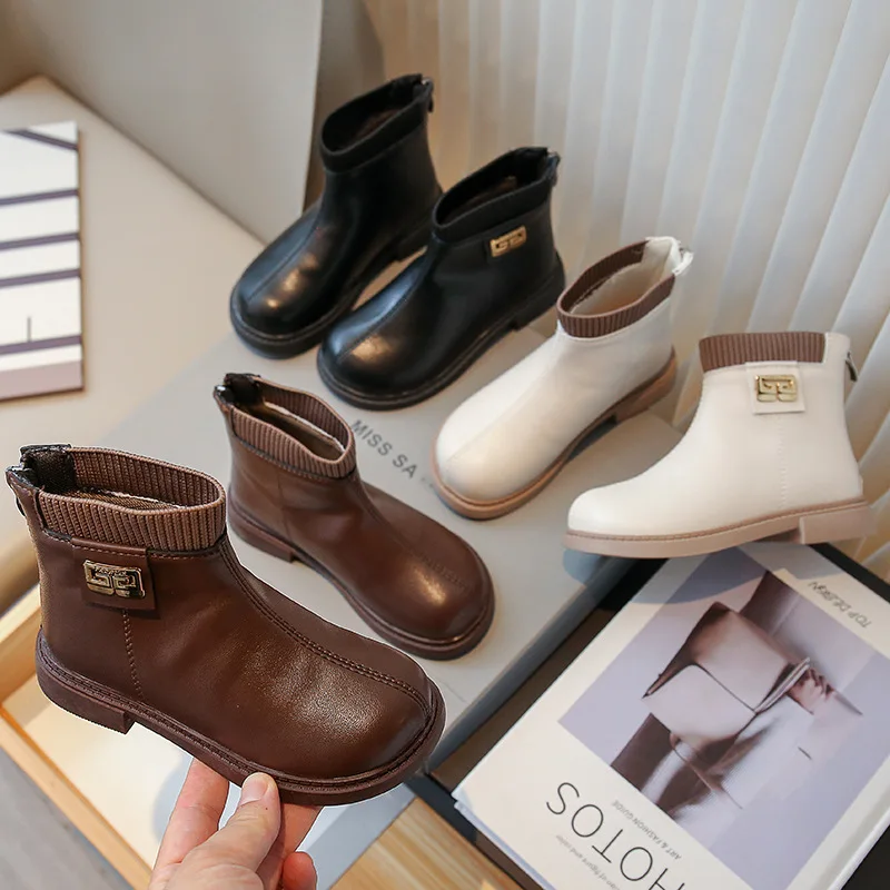 

2023 Fashion New Autumn Girls Shoes Causal Solid Color Toddlers Ankle Boots Non-slip Soft Children Snow Boots Kids Winter Shoe