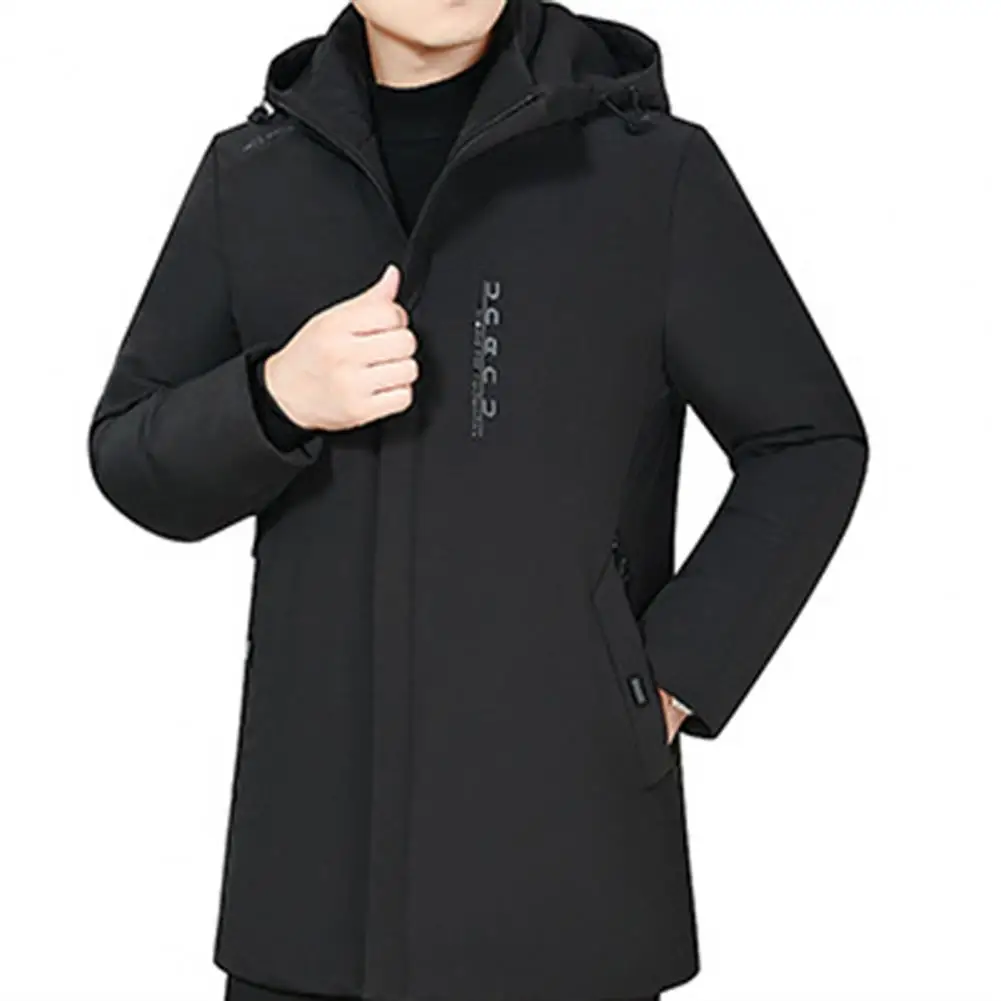 Chic Men Coat Thickened Jacket Coat Multi Pockets Men Mid-length Cotton Padded Windbreaker Jacket  Cold Resistant