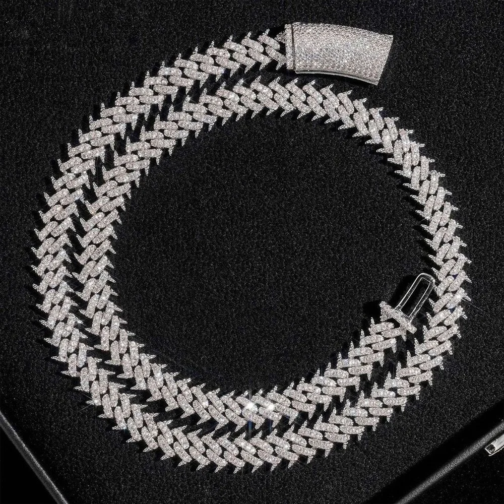 Хип-хоп Iced Out VVS Муассанит Золотая кубинская цепочка Ожерелье из стерлингового