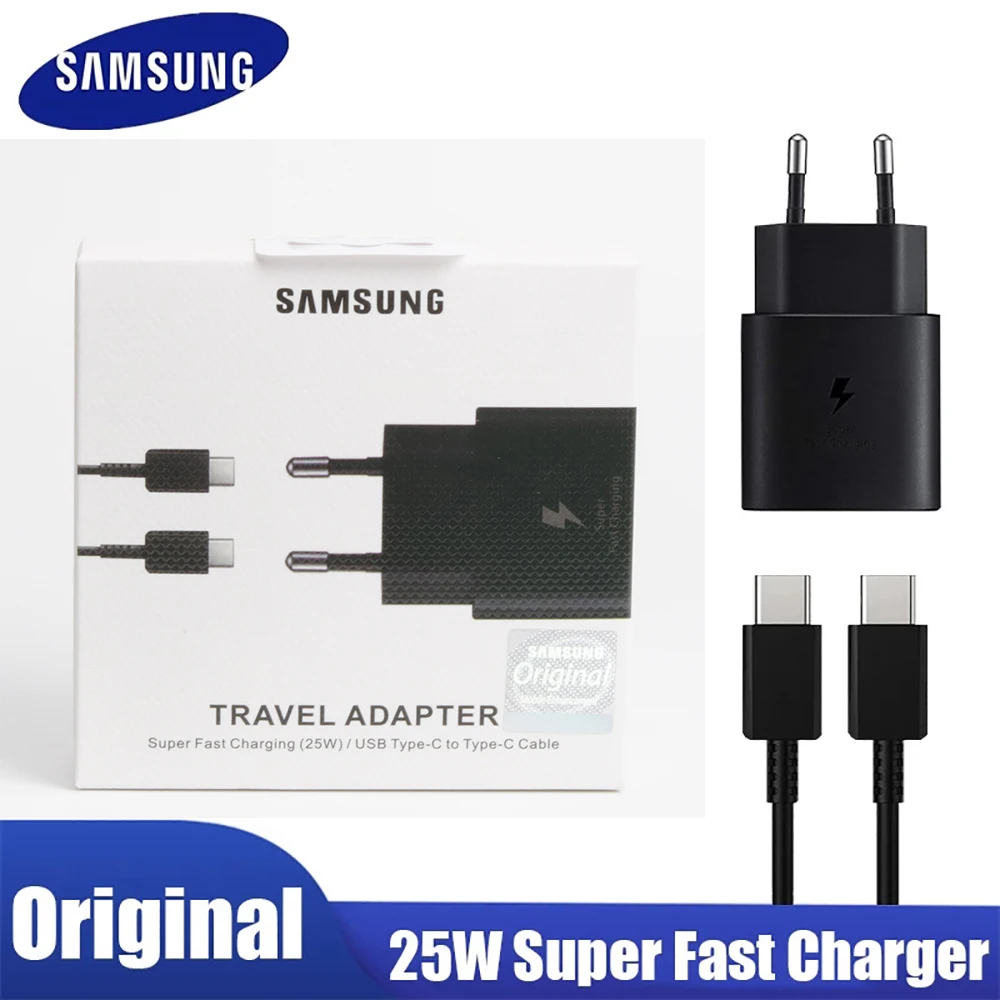 

Original Samsung A53 A33 A52 A32 F52 S22 S21 S20 Super Fast Charger 25W EU Power Adapter EP-TA800 For Galaxy S10 5G Type C Cable