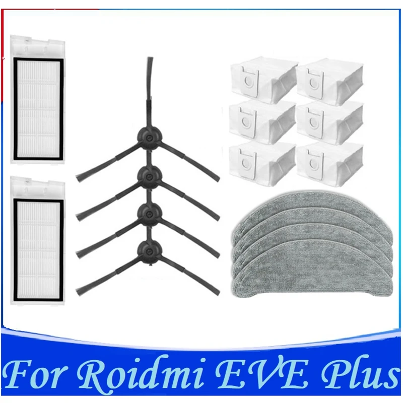 

16Pcs For Roidmi Eve Plus Vacuum Cleaner Side Brush Mop Cloth Dust Bag Washable HEPA Filter Replacement Accessories