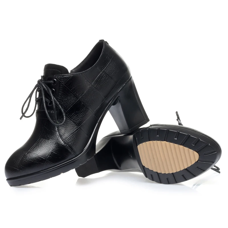 DIMANYU High Heels Female Spring 2023 New Real Leather Women's Fashion Shoes Non-slip Lace-up Office Ladies Shoes