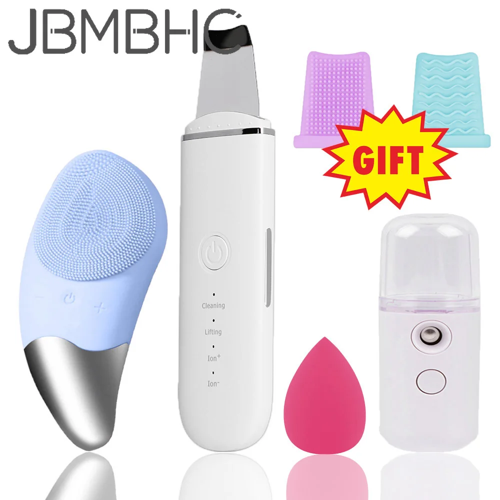 

Ultrasonic Skin Scrubber Electric Face Scraper Ultrasound Silicone Facial Cleansing Brushes Pore Cleaner Deep Skin Cleaning