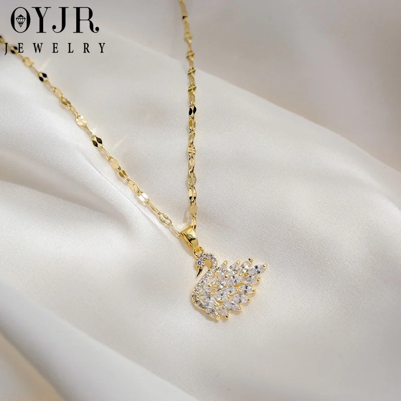 OYJR Luxury Zircon Swan Necklace for Women Necklaces Pendants Korean Fashion Clavicle Chain Collares Para Mujer Colgantes Choker