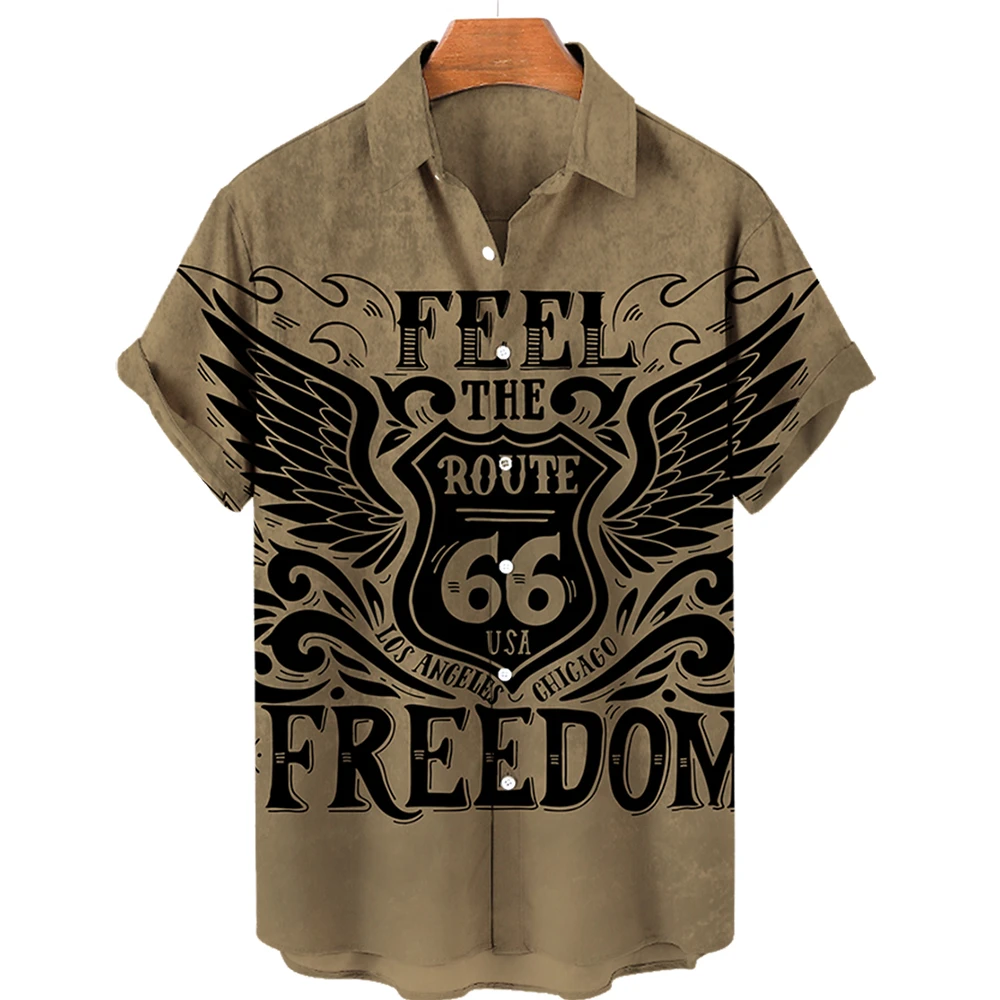 

Summer Interest Breathable Shirt 2022 Men's Shirt Hawaiian Shirt Men's Route 66 3d Print Summer Loose