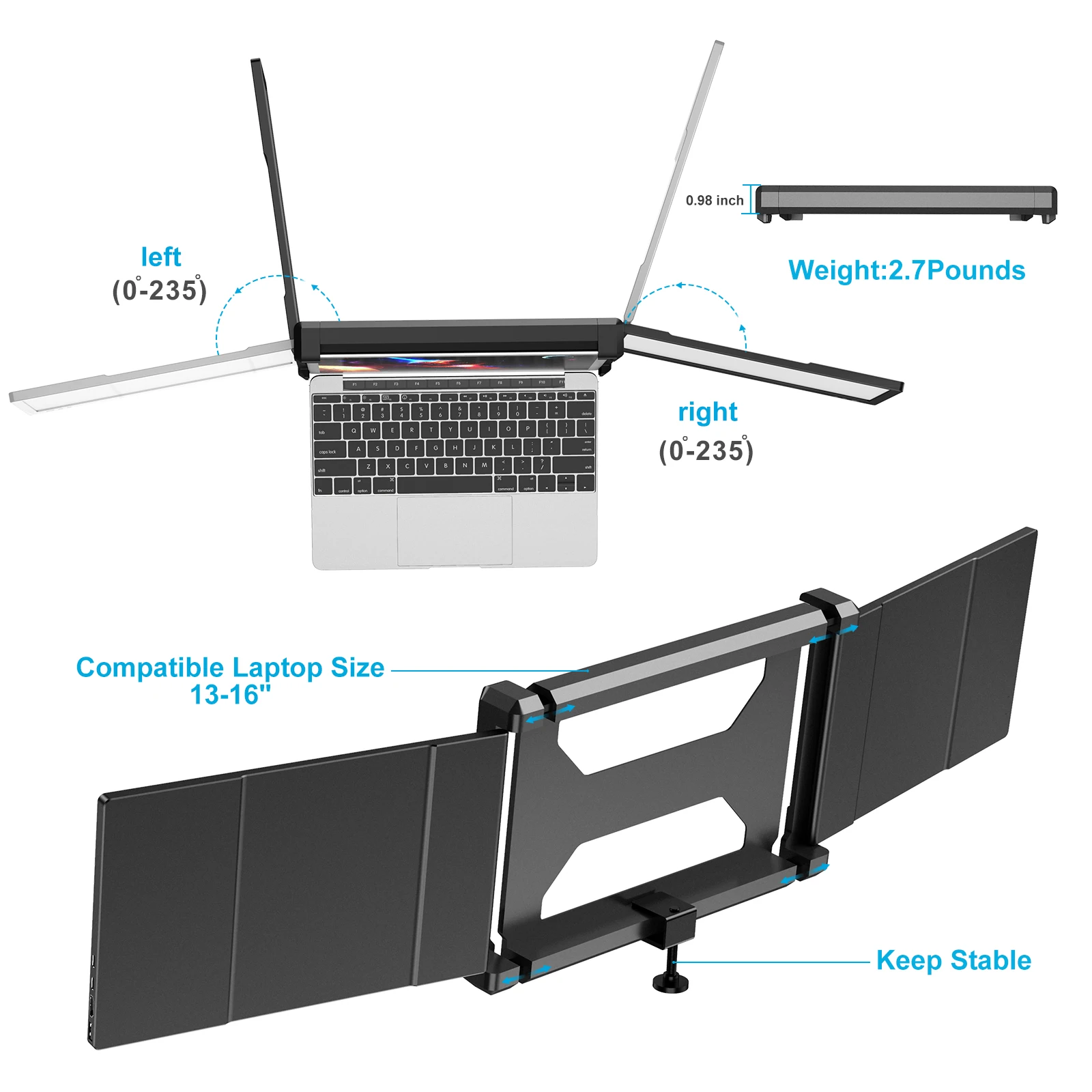 12inch 1920x1080 Dual Portable IPS Monitor USB-C HDMI Gaming Display FHD PS4 Screen for PC Triple Laptop Extender - купить по
