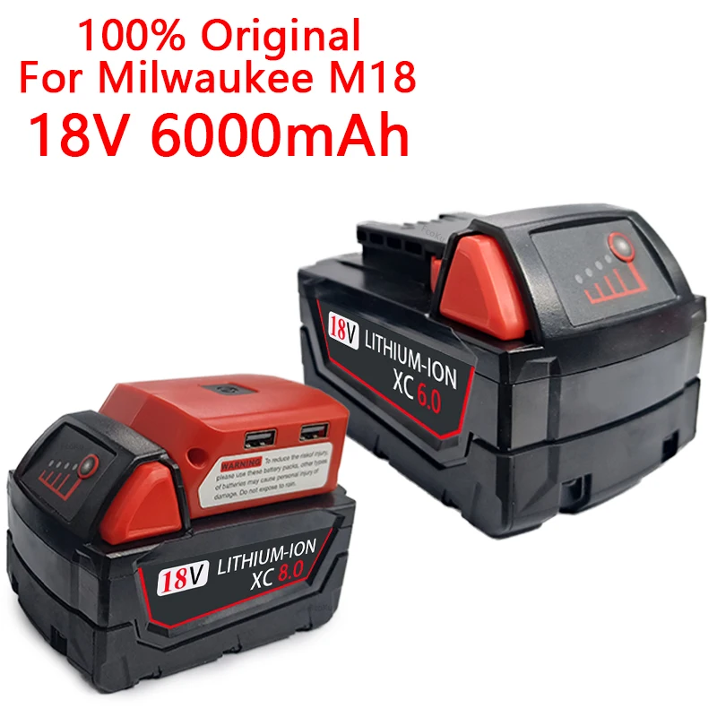 

Литий-ионный аккумулятор 18 в для Milwaukee M18, 6,0 Ач, для электроинструмента 48-11-1815 48-11-1850 48-11-1860 Z50, сменные батареи