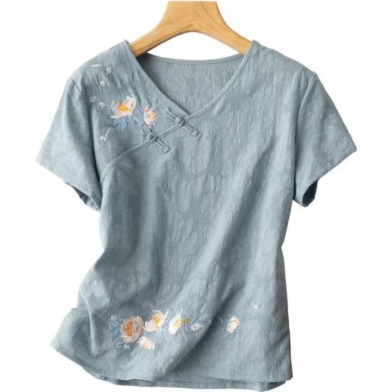 Футболка женская в китайском стиле Свободный Топ с принтом одежда восточном