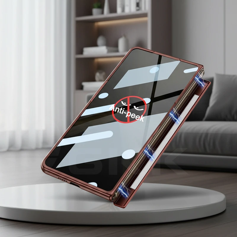 Фото Передний защитный чехол из стекла против пищи для Honor Magic V5, магнитный шарнир, держатель беспроводного зарядного кольца, твердая крышка для чехла Magic V5