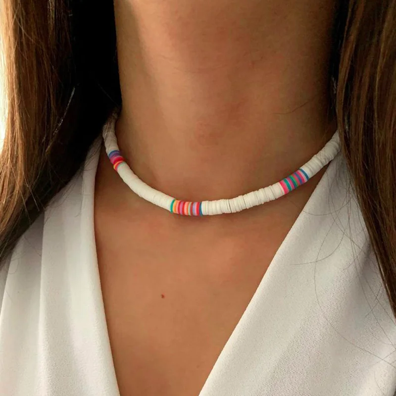 

Simple Fashion Soft Pottery Choker Necklace For Women Bohemian Colorful Clay Collar Shell Clavicular Chain Summer Beach Jewelry