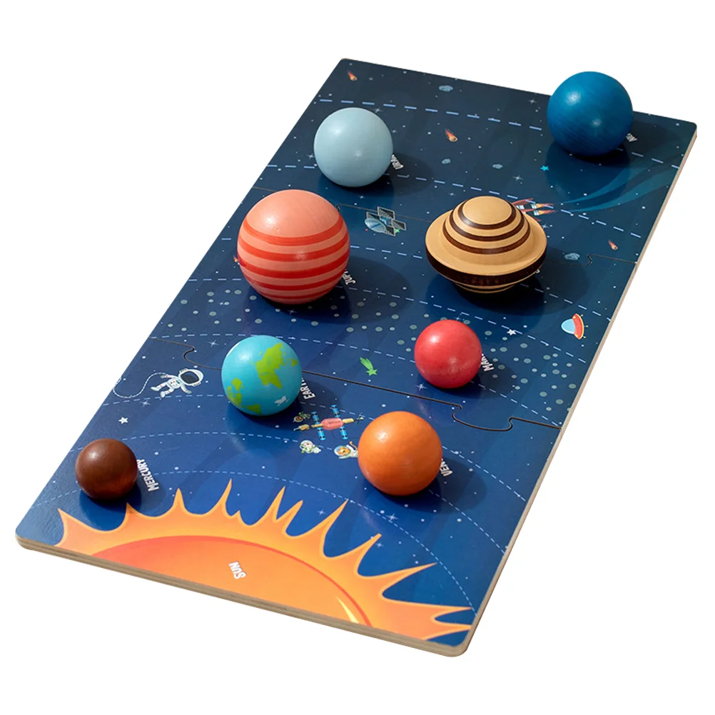 

Space Toy Wooden Planets Puzzles Cognition Solar System Model Kids Toddlers Toys