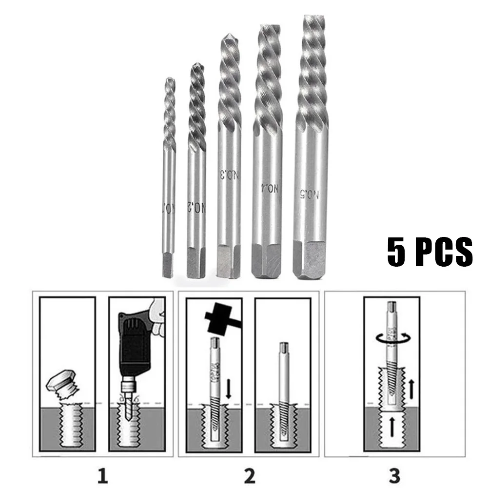 

5Pcs Screw Extractors Drill Bit Set Broken Damaged Broken Bolt Remover Extractor Tools Steel Stripped Broken Screw Bolt Remover