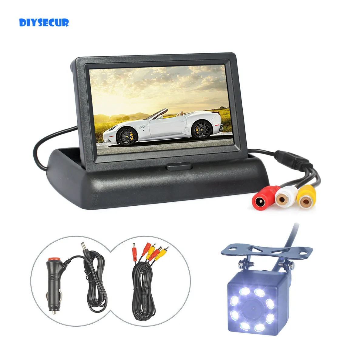 

DIYSECUR 4.3" Backup Car Monitor LCD Display Reversing Car Camera 8 x LED Color Night Vision Rear View Camera Kit Security