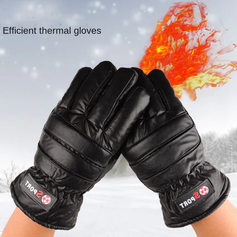 

Winter Thicken Fleece Warm Men's Big Size Leather Driving Gloves Sport Moto Cycling Non-slip Thick Velvet Inside Riga Gloves