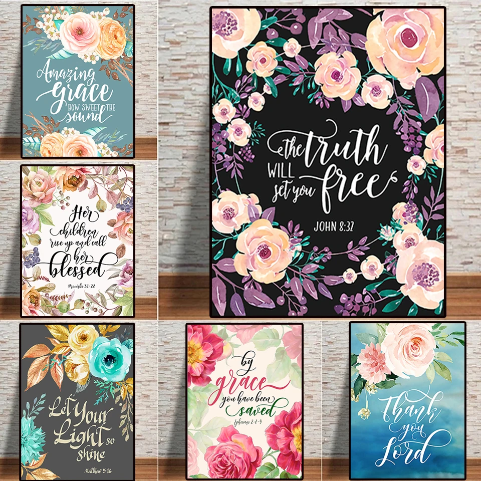 

Алмазная живопись, Библия, стихи, пионы, цветы, благословенные цитаты, картина, полный квадрат/круглый стразы, вышивка крестиком, 5D Декор