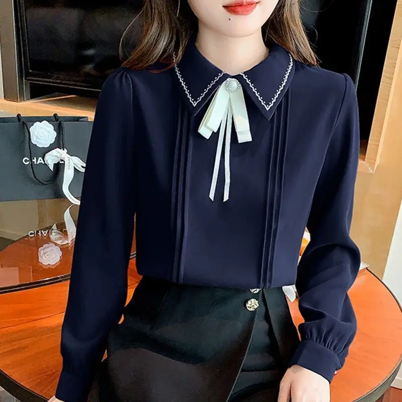 

Elegant Women Chiffon Shirt Blouse Office Ladies Mesh Long Sleeve Ruffles Casual Vintage Pullovers Blouses Female Style Top G419