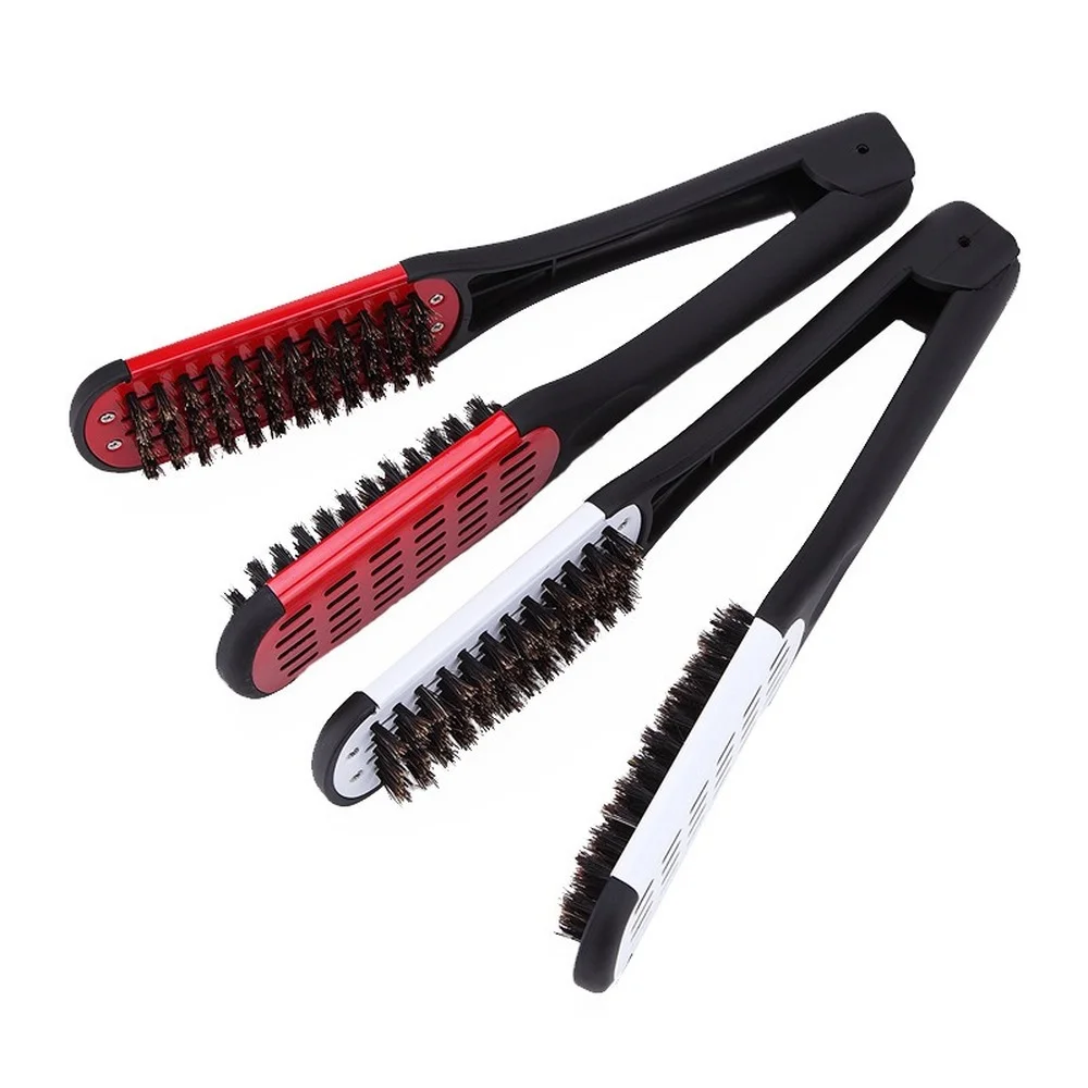 

V Type Hair Straightener Comb Straightening Brush DIY Hair Curler Bristle Curly Hair Comb Barber Hairdressing Brush Styling Tool