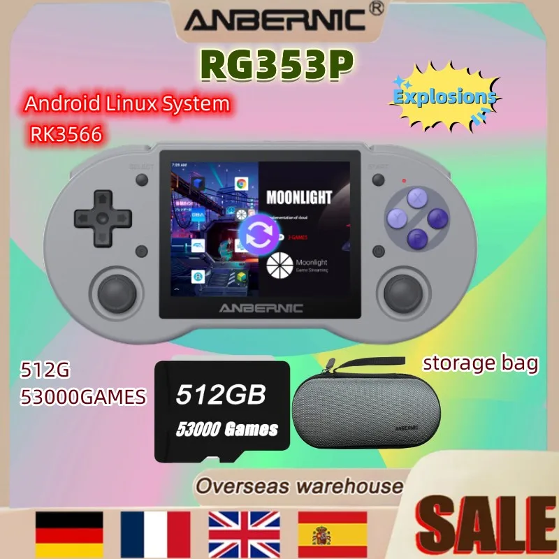

512G RG353P ANBERNIC Original 53000 Games Handheld Game Android Linux System HDMI Console 3.5 Inch Multi-touch Screen RK3566