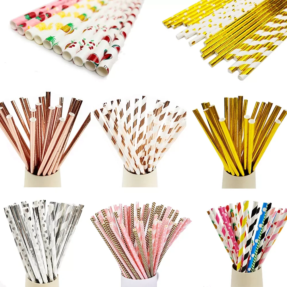 

NEW2023 100pcs Paper Straws Gold Sliver Party Drinking Straws Hawaii Party Decor Baby Shower Wedding Party Birthday Decoration S