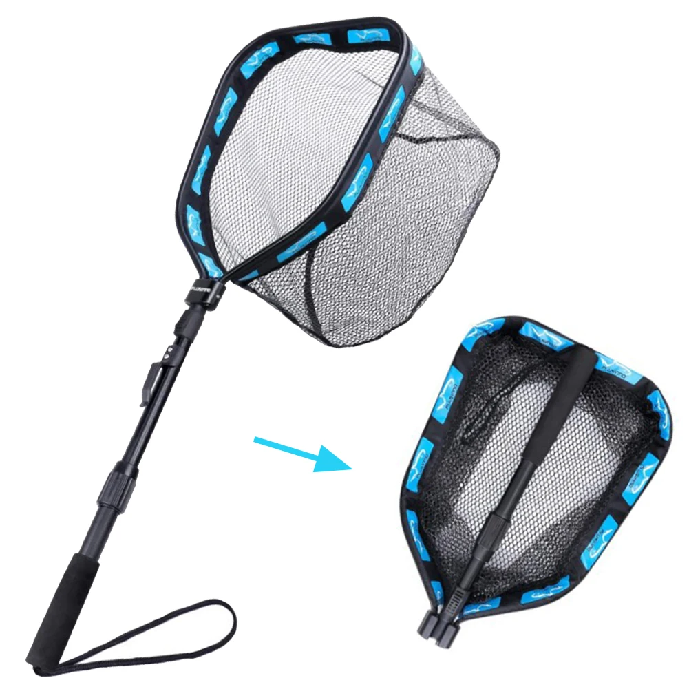 Easy Catch Walleye Trout Landing Rubber Coated Accessories Folding Telescopic Floating Fishing Net Bass Freshwater