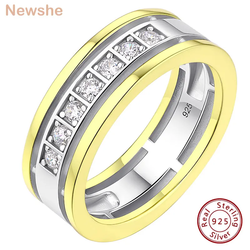Новинка, оригинальные свадебные мужские кольца из стерлингового серебра 925 пробы, желтое золото, полувечность, кольца для мужчин, AAAAA, круглые CZ ювелирные изделия