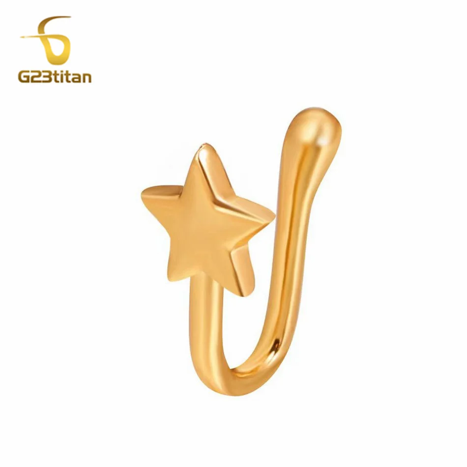 1 фальшивая перфорация носовое кольцо золотая звездочка носовой зажим ухо хрящ
