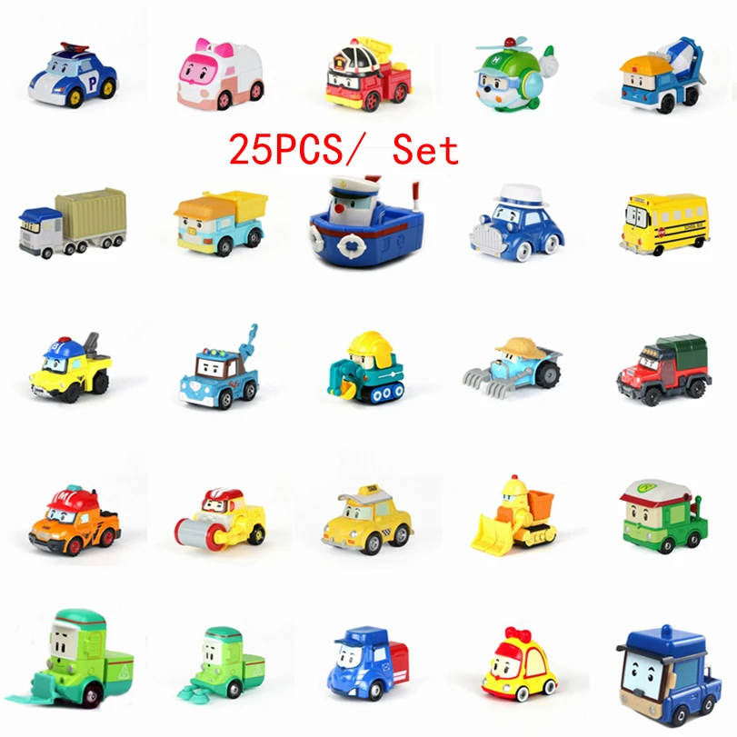 

25 pcs/Set Korean Kid Toys Robot Poli Car Anime Action Figures Metal Car Model Toys Poli Anba Roy For Children Gifts Brinquedos