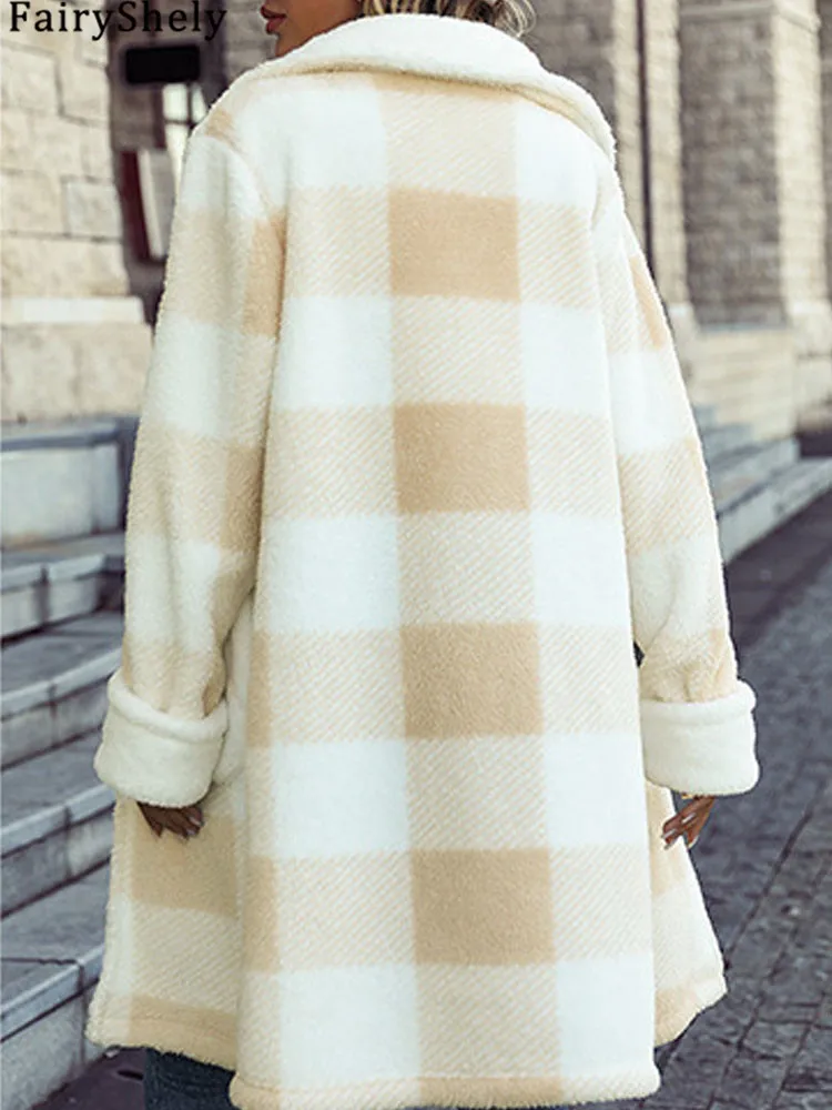 FairyShely 2024 зимняя женская куртка с длинным рукавом толстое плюшевое пальто