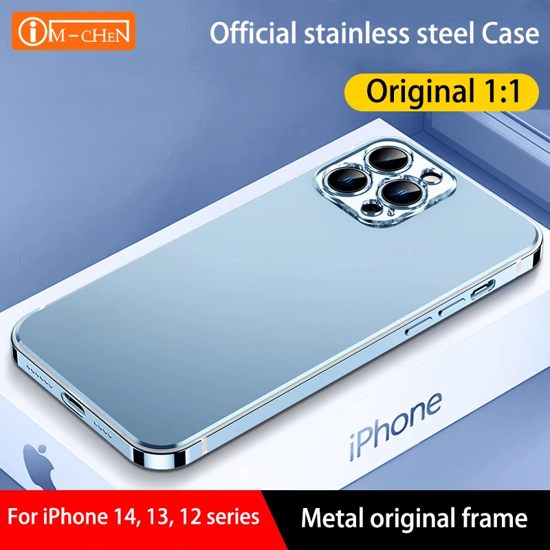 

Metal stainless steel Case for iPhone 14 13 12 Pro Max Camera Protective Case iphone Original Color ultrathin Phone Back Cover