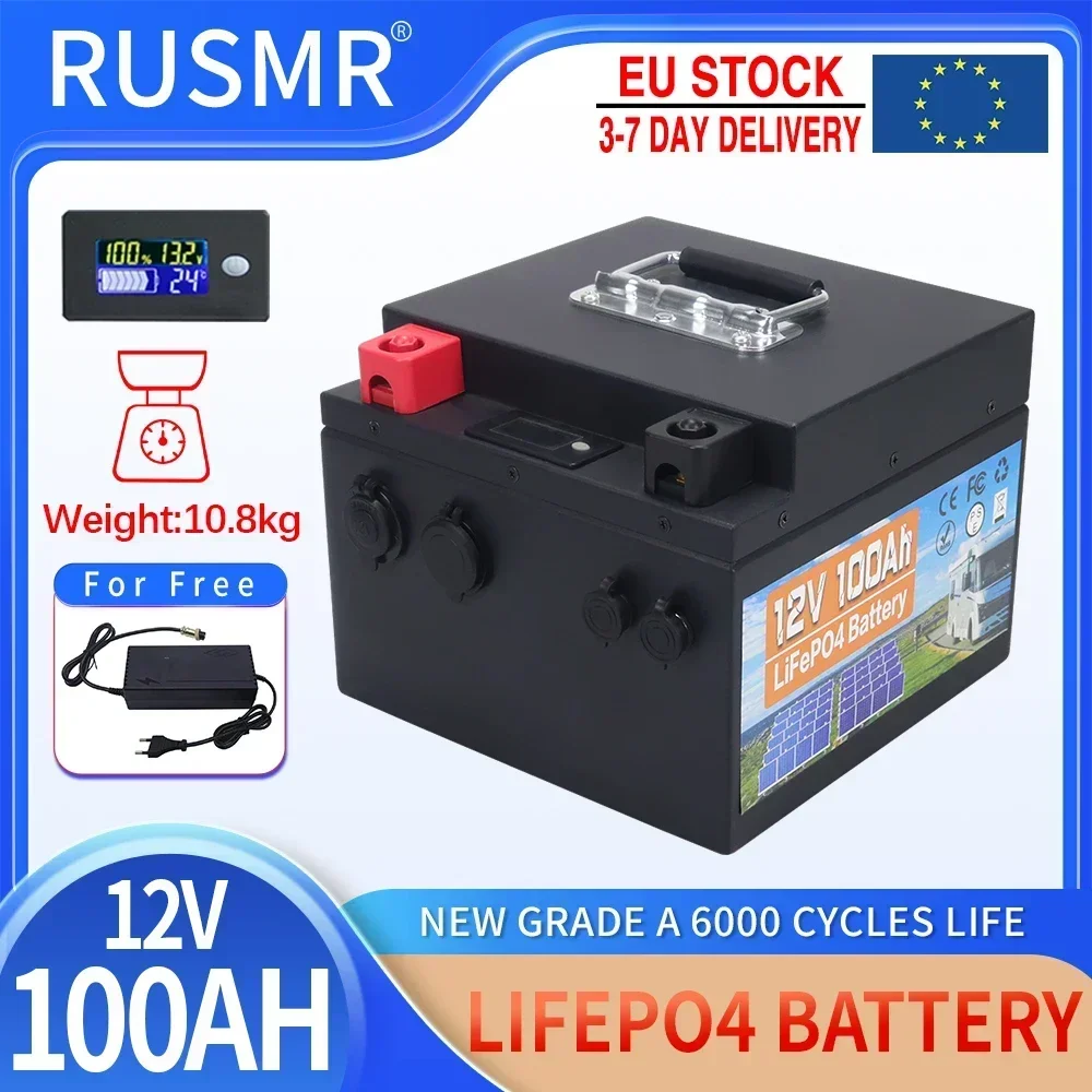 12 В 100 Ач LiFePO4 Батарея Встроенный BMS литий-железо-фосфатный элемент 6000+ глубоких