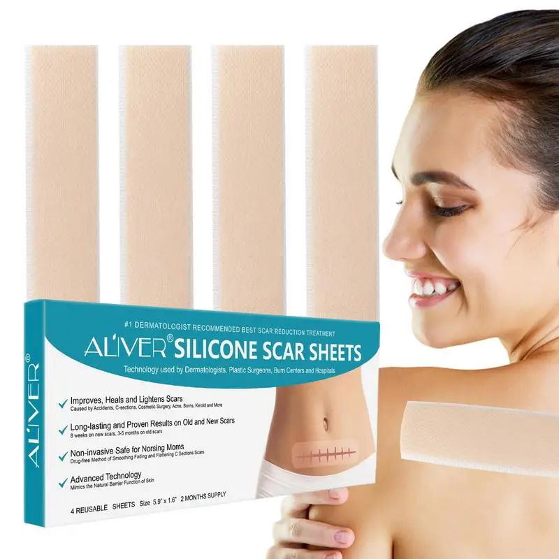 

4pcs Scar Removal Reusable Silicone Sheet Acne Removal Away Patches For Keloid C-Section Burn Acne Surgeric Injurie Stretch