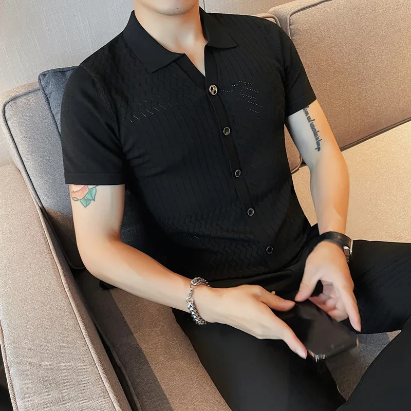 

Premium Diamond Plaid Jacquard Knitted POLO Shirt Men's Summer Casual Vintage Trend Paul T-shirt Short Sleeve Luxury Top S-4XL