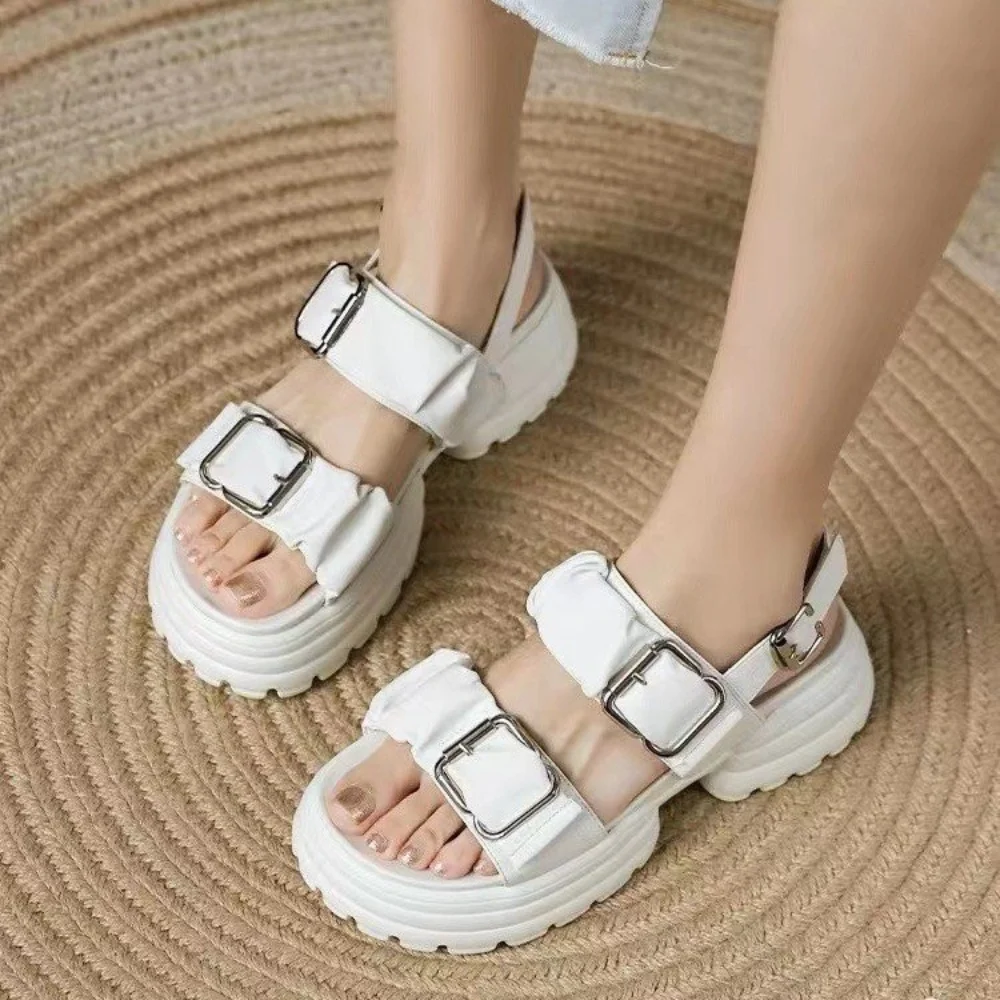 

Peep-toe Metal Buckle Thick-bottomed Roman Sandals for Women 2023 New Summer Casual Sports Platform Shoes Sandal Ladies