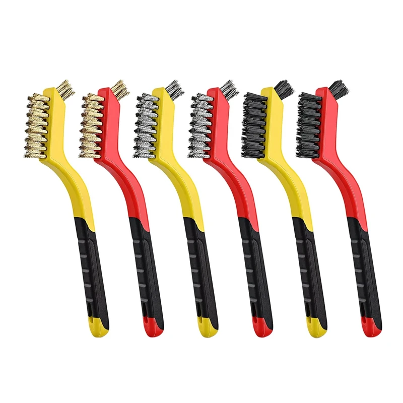 

6 Pcs Wire Brushes With Curved Handle Masonry Brush Wire Bristle Mini Wire Cleaning Brush For Cleaning Welding Slag