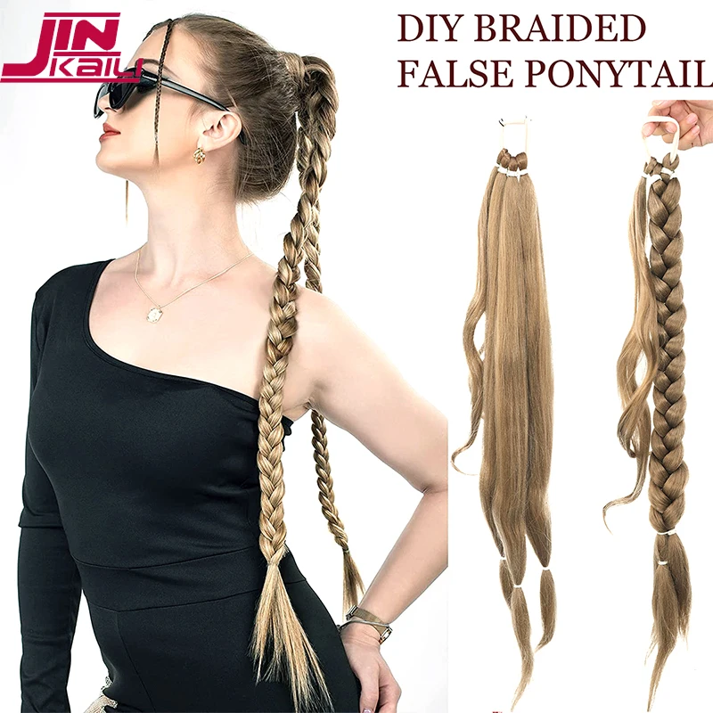 

30inch With Rubber Band Long Ponytail Hair Extensions Braided Ponytail Synthetic Natural Blonde black For Women Hairpiece Braids