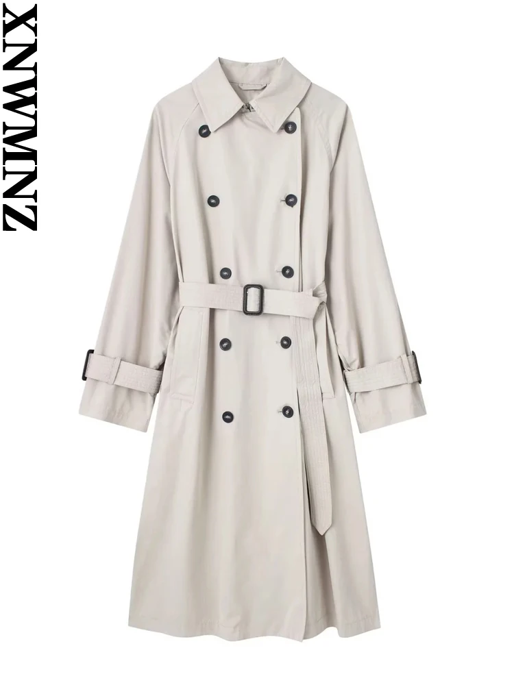 

XNWMNZ Женская мода 2023 осень/зима оверсайз тренчкот женщин лацкан длинный рукав ремень двубортный женский пальто
