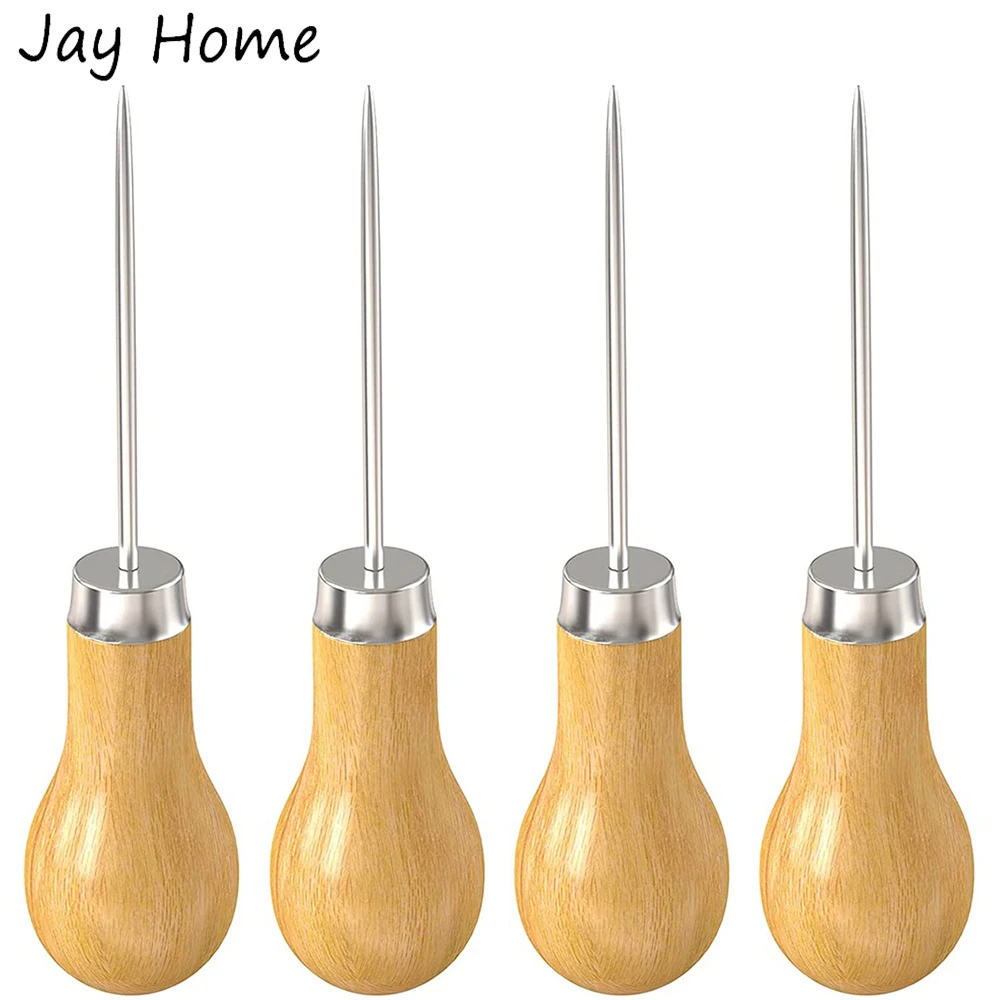 

2/4Pcs Wooden Handle Sewing Awl Gourd Shape Scratch Awl Leather Punching Hole for Hand Stitching Canvas Shoe Repairing Tools