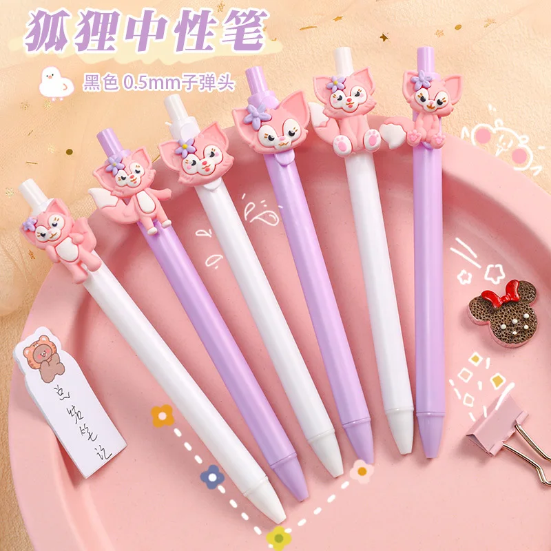 

(6 Pieces/Lot) Fox Press Gel Pen Cartoon Girl Gel Pen Student Press Examination Office Black Ink Pen