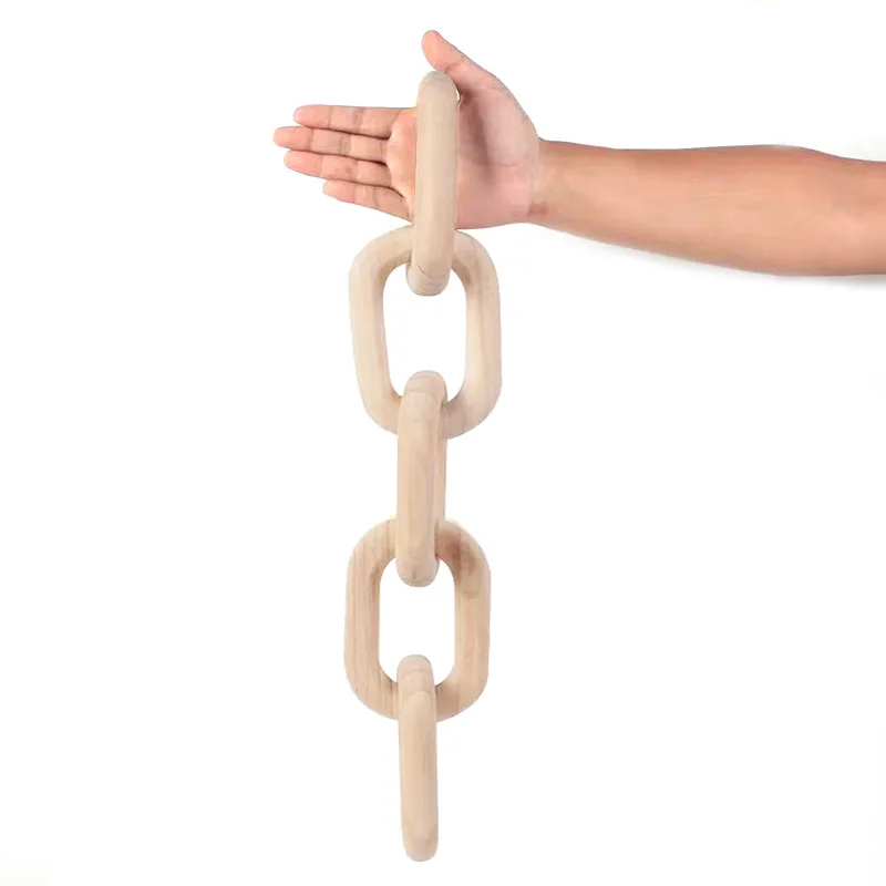 

Natural Wooden Chain Link Home Farmhouse Decor Hand Carved 5-Link Chain Art Craft Ornament Table Tray Office Rustic Decoration