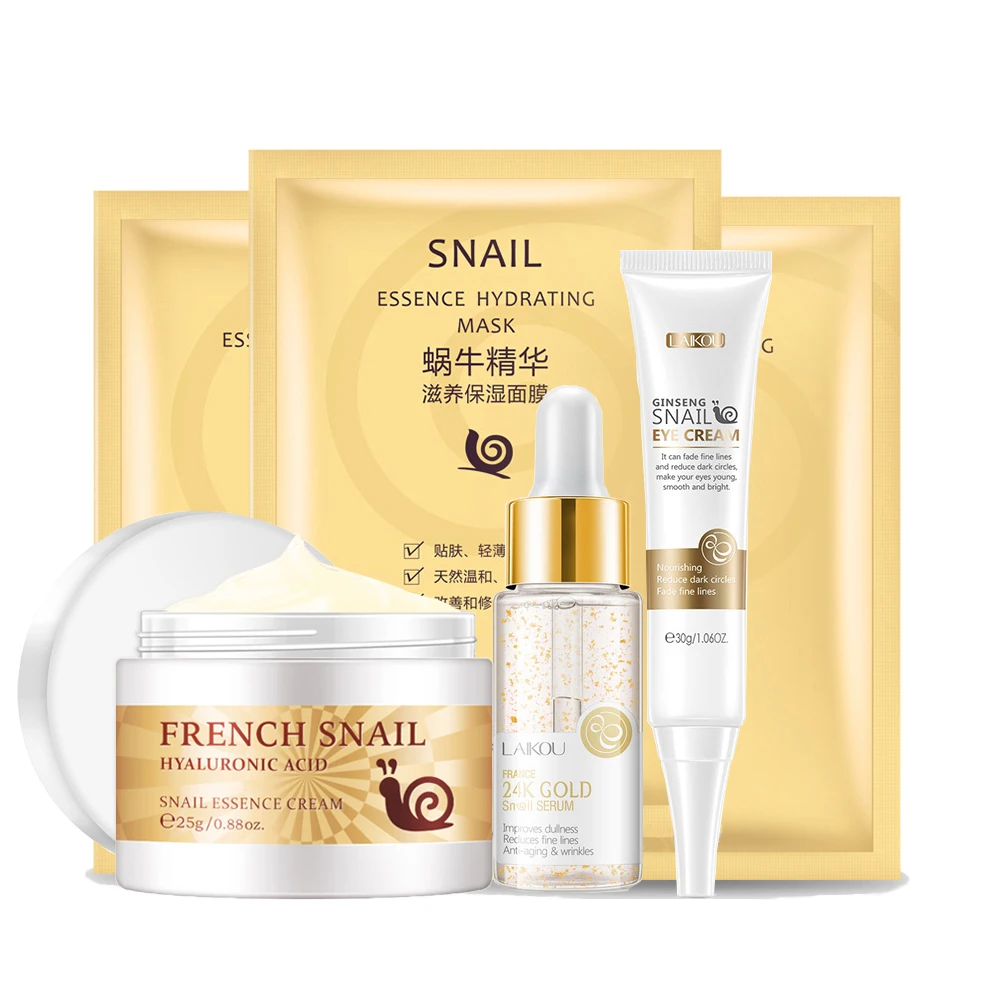 

Face Skin Care Set Snail Collagen Essence Moisturizing Collagen Face Cream&Eye Cream&Face Serum & Facial Mask Beauty