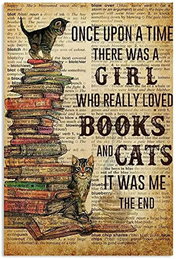 

Cat and Book Vintage Poster Metal Tin Logo Wall Decoration Bar Cat Club Novelty and Interesting Coffee Shop Wall Decoration
