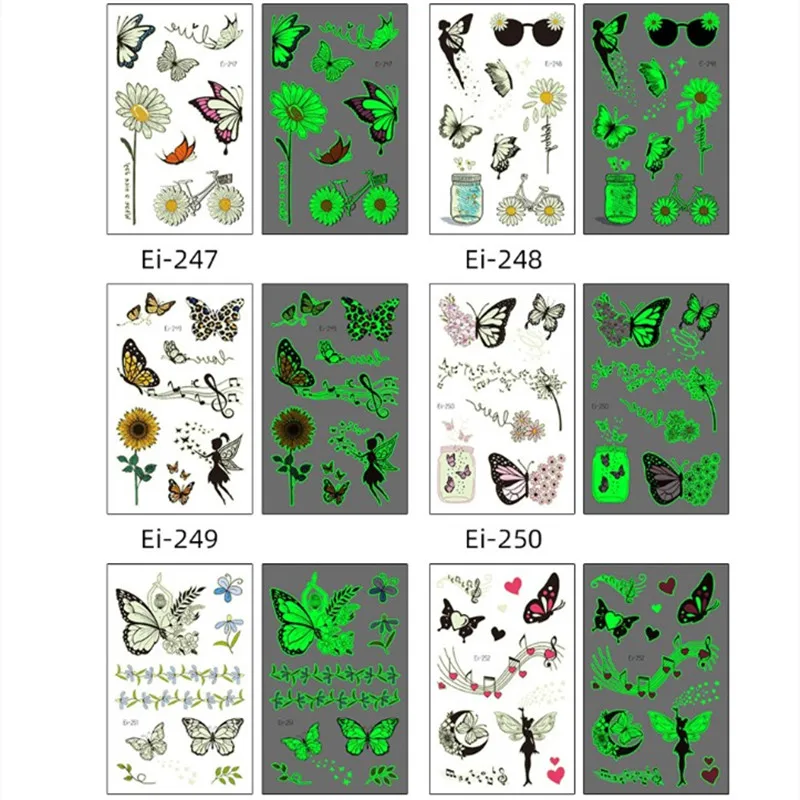 Светящиеся наклейки для татуировок с бабочками водонепроницаемые сказочные