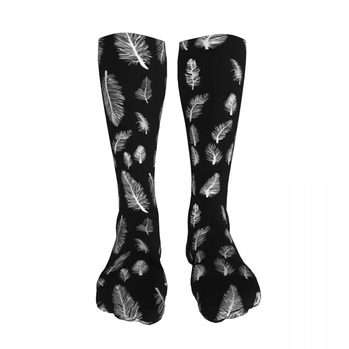 

Feather Pattern Gothic Witchy Punk Black & White Boho Hippie stockings Thickened thermal stockings Men's and women's stockings