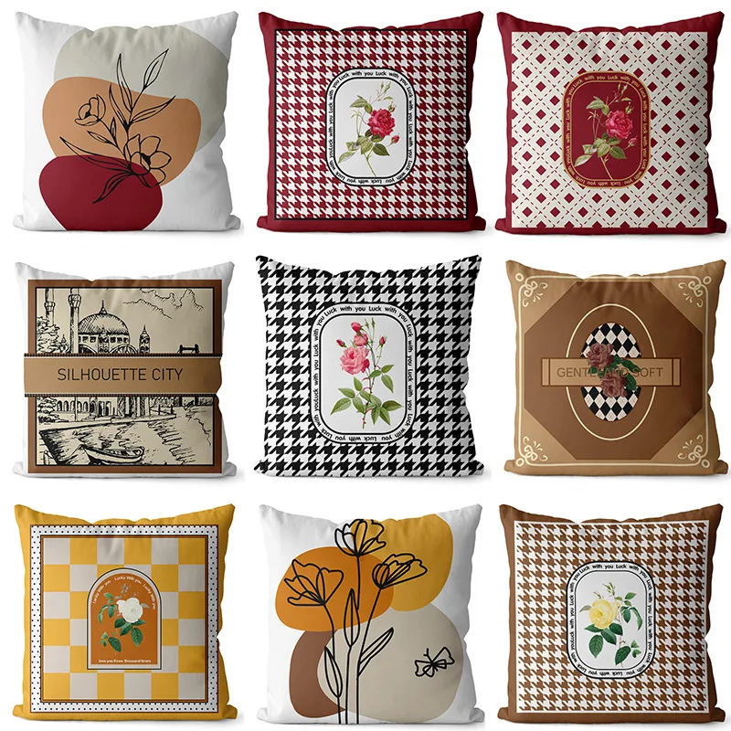 

Retro Flowers Jacquard Cushion Cover American Style Geometric Pillowcase Office Seat Home Hotel Sofa Car Decorative Pillows Case