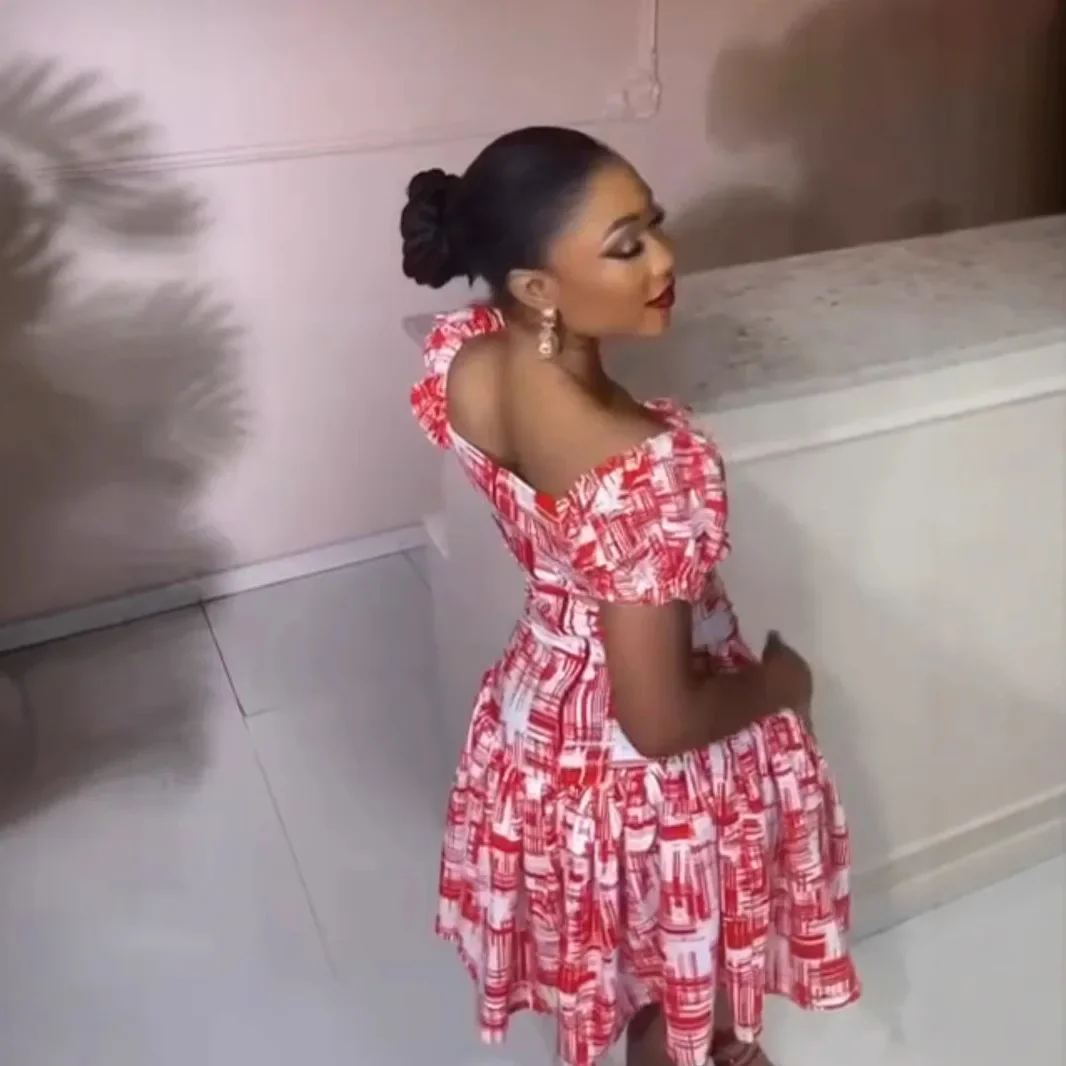 Amazon Трансграничное новое мини-платье Повседневное платье с принтом на талии и