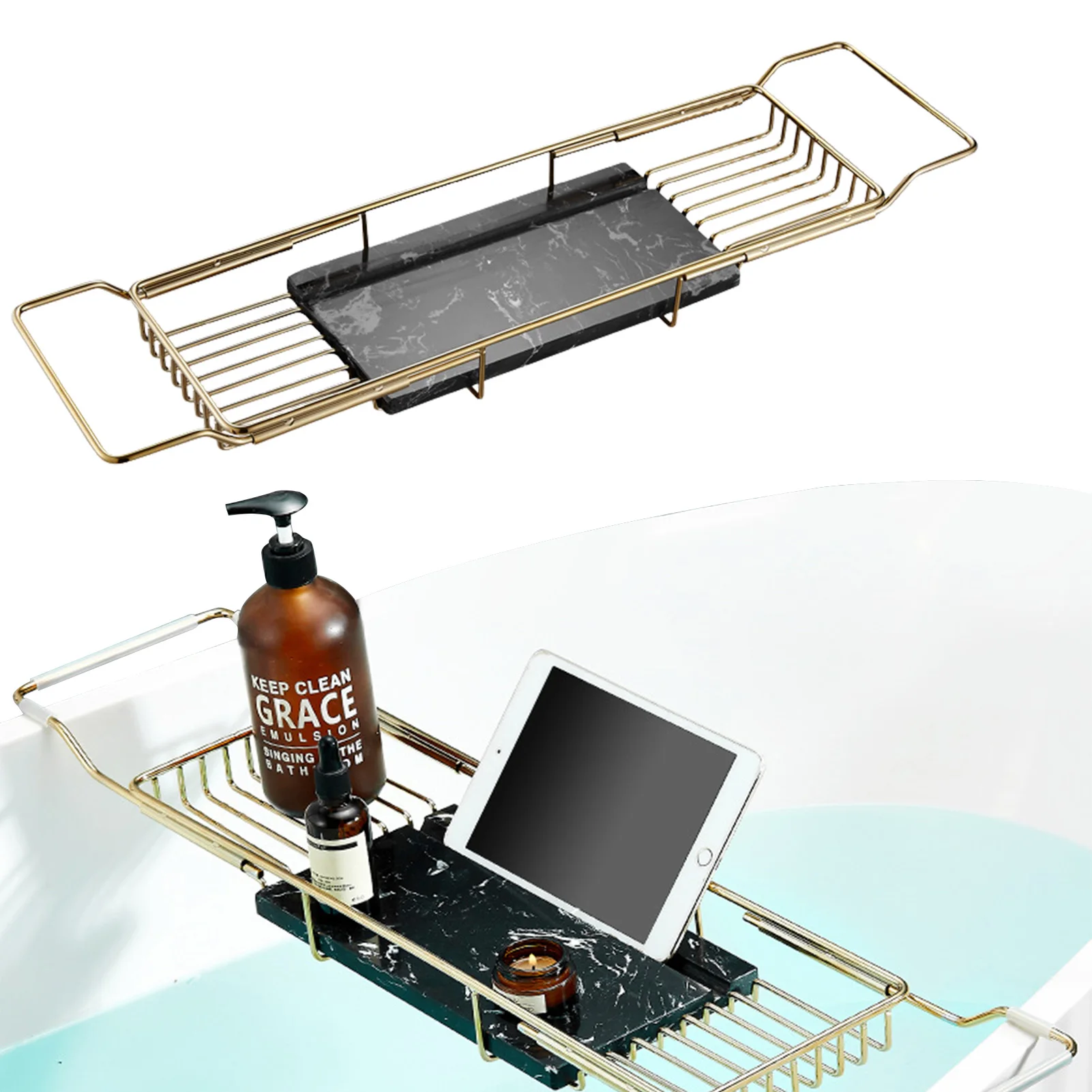 

Stainless Steel Bathtub Caddy Tray Expandable Bath Tub Tray Racks Adjustable and Removable Bath Tub Racks Luxury Shower Rack